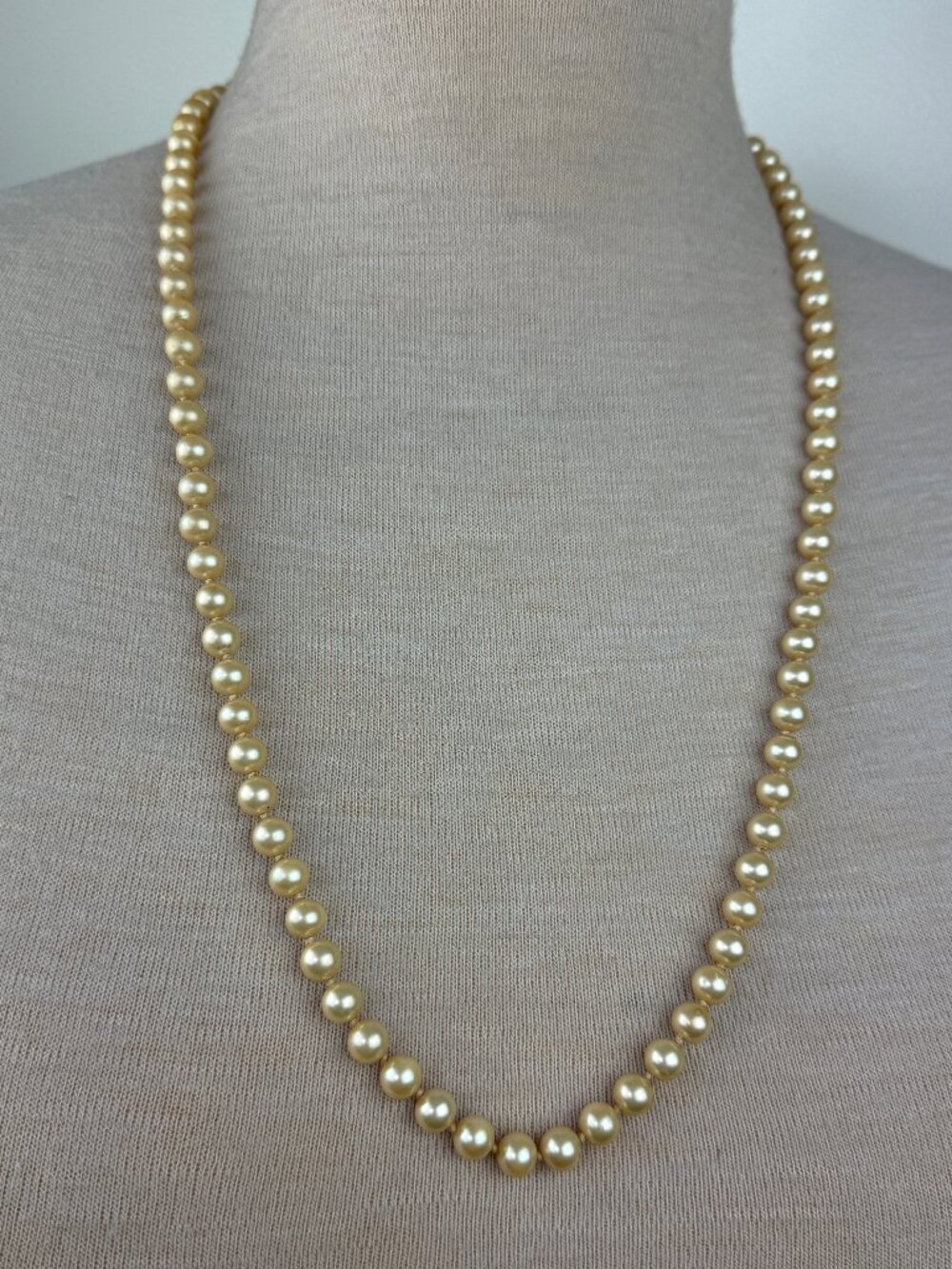 Vintage Champagne Faux Pearl Beaded Necklace Hand Knotted 30"